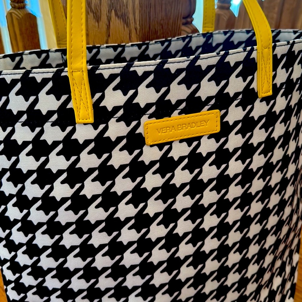 Vera Bradley, black white, yellow houndstooth tote